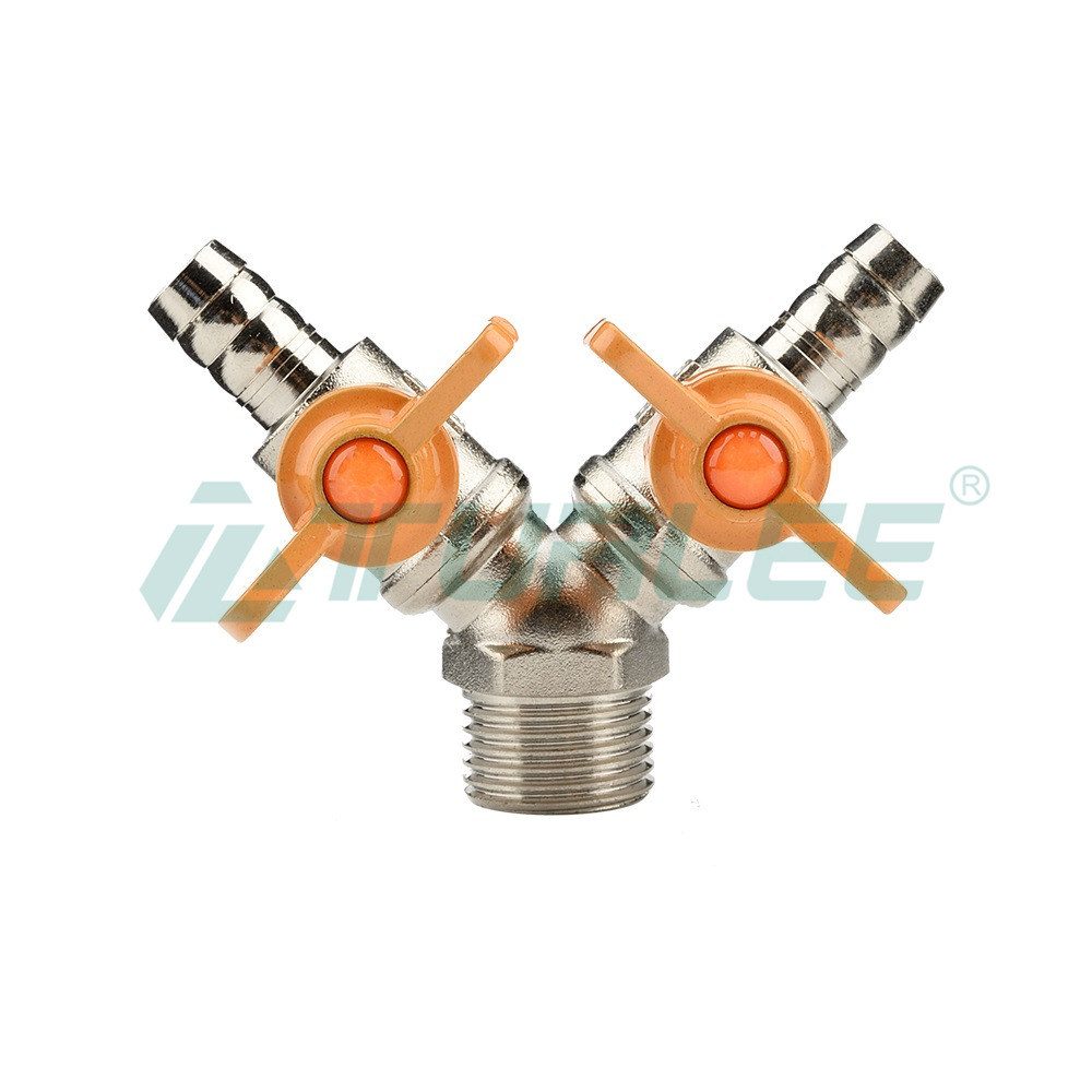 4-Point Y-type External Wire Two Plug Gas Valve [Nickel Plating]