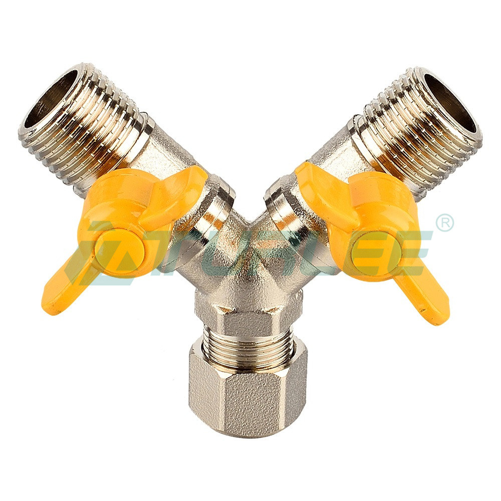 4-Point Y-type Pagoda Two Screw Gas Valve [Nickel Plating]