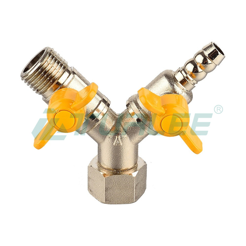 4-Point Y type Internal and External Plug-in Gas Valve [Nickel Plating]